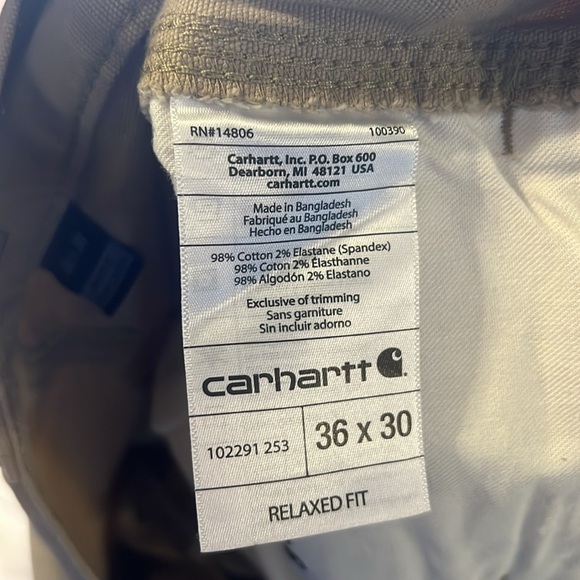 2 Pairs Carhartt Rugged Flex Relaxed Fit Canvas Work Pants Khaki Men Size 36x30 - Picture 10 of 13